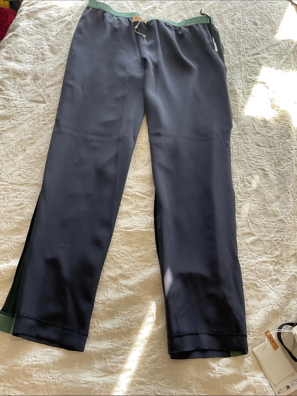 Tory Burch Black Wide-Leg Pants with Green Side Stripe brand new NO TAGS 🏷️ 12